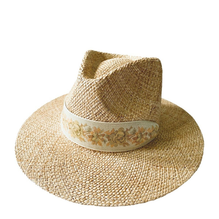 Fashion Sarah Bray for AERIN Beachwear | Hibiscus Hat With Floral Vintage Ribbon