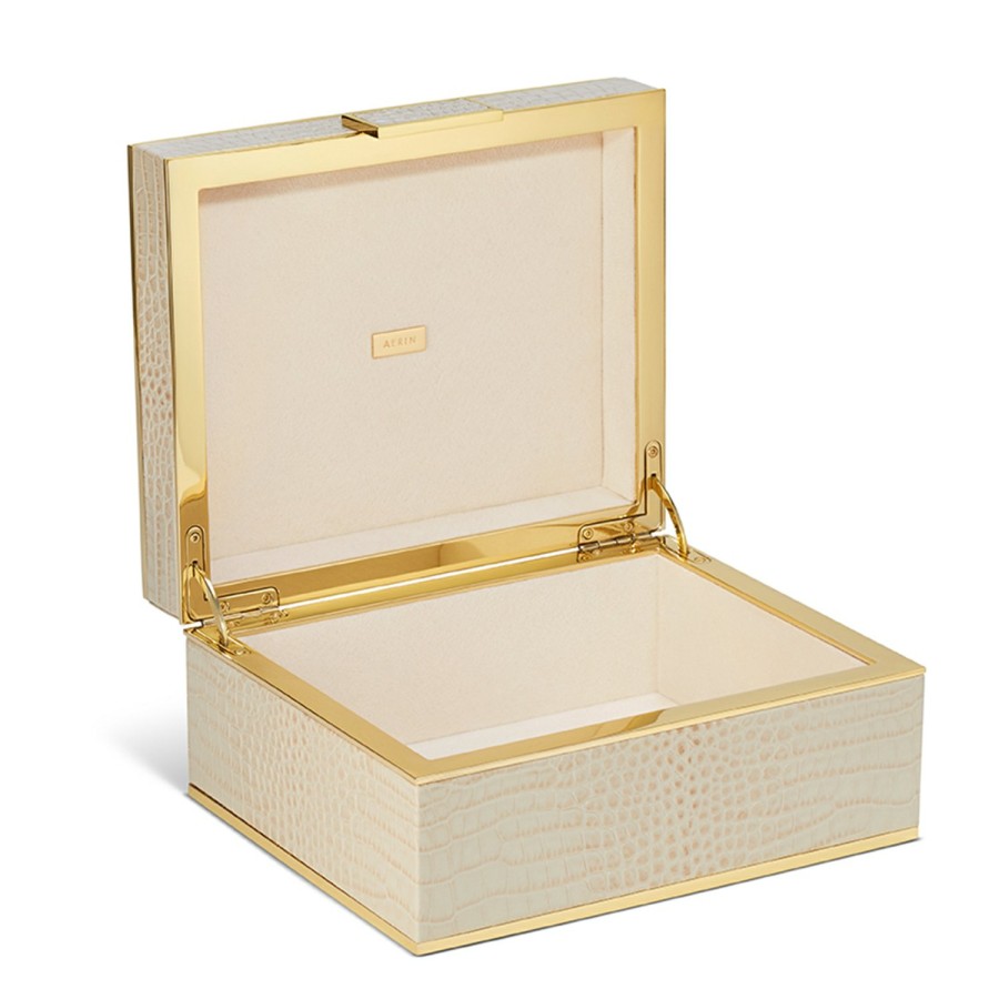 Home Decor AERIN Jewelry & Decorative Boxes | Classic Croc Leather Jewelry Box