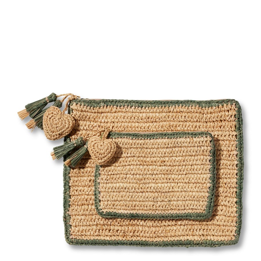 Fashion AERIN Clutches & Pouches | Large Trimmed Raffia Pouch