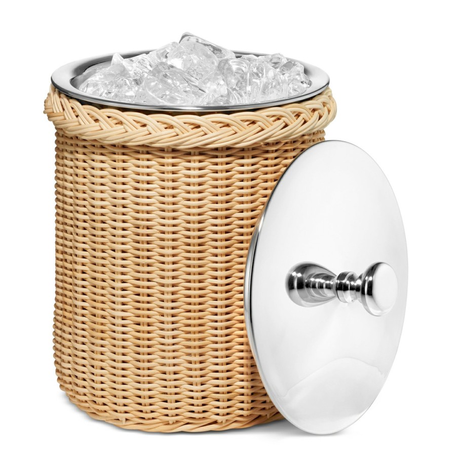 Tabletop & Bar AERIN Barware | Freya Wicker Ice Bucket With Ice Tongs