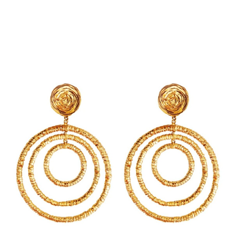 Fashion Rebecca de Ravenel Jewelry | Large Gold Boullion Saturn Earrings