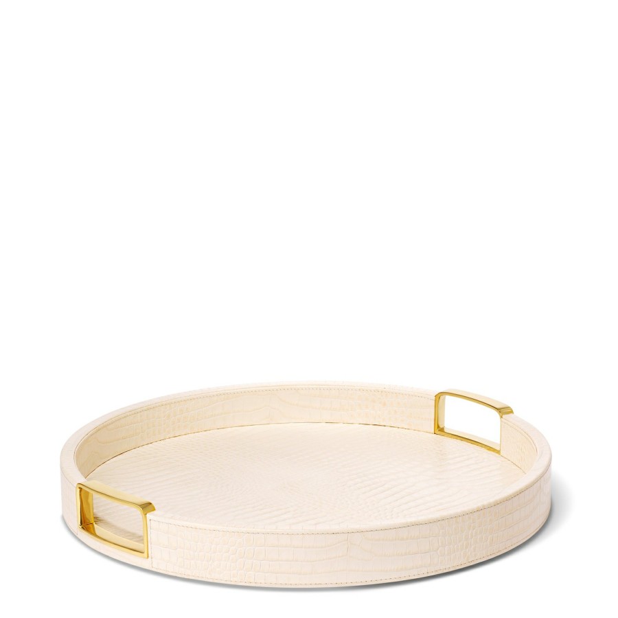 Home Decor AERIN Decorative Trays | Carina Croc Leather Medium Round Tray