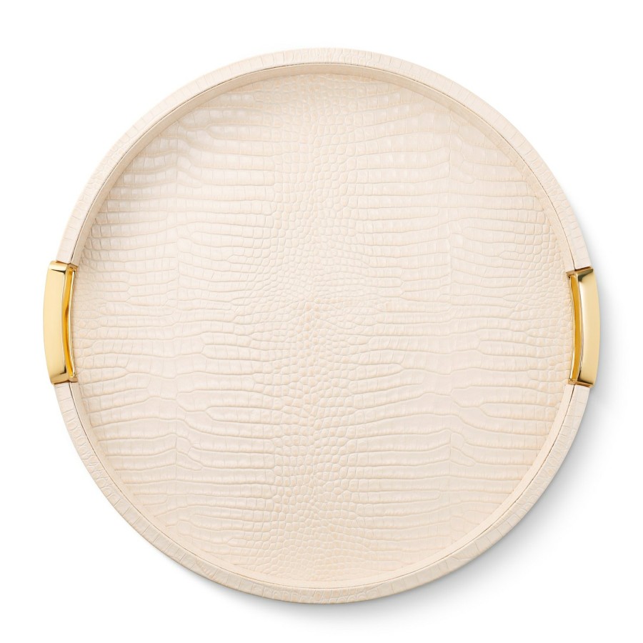 Home Decor AERIN Decorative Trays | Carina Croc Leather Medium Round Tray