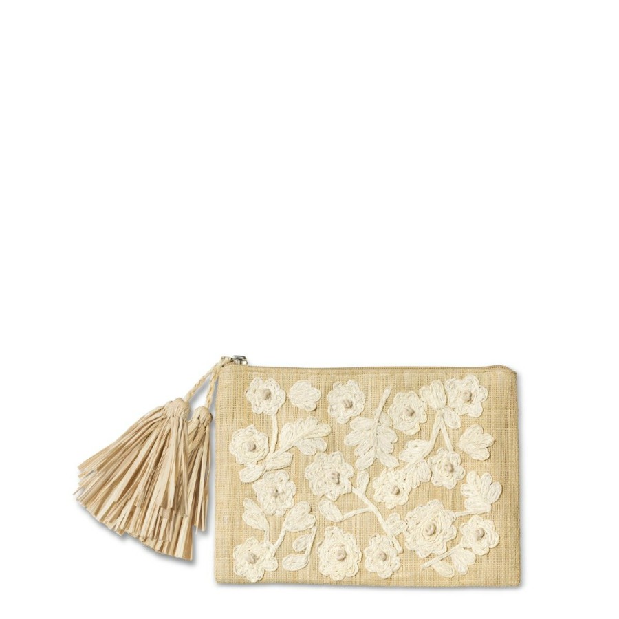 Fashion AERIN Beachwear | Thalia Embroidered Raffia Small Pouch