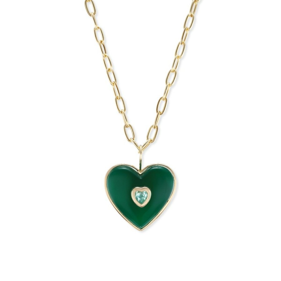 Fashion AERIN x Brent Neale Jewelry | Medium Emerald Puff Heart Necklace