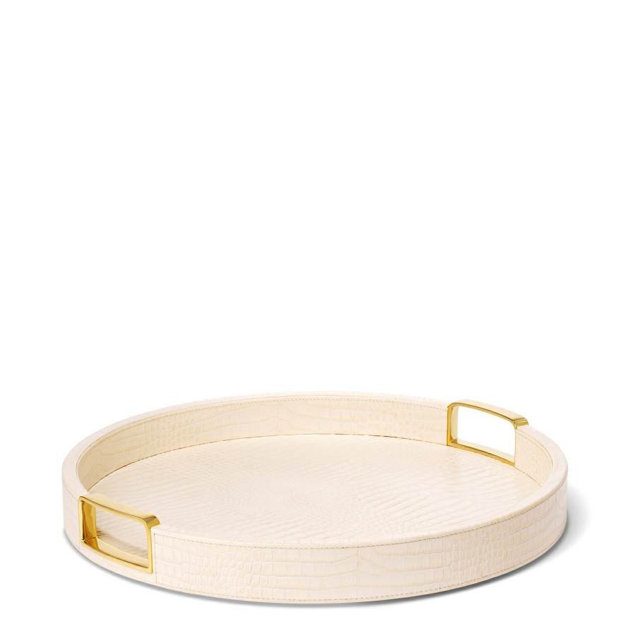 Home Decor AERIN Decorative Trays | Carina Croc Leather Round Tray