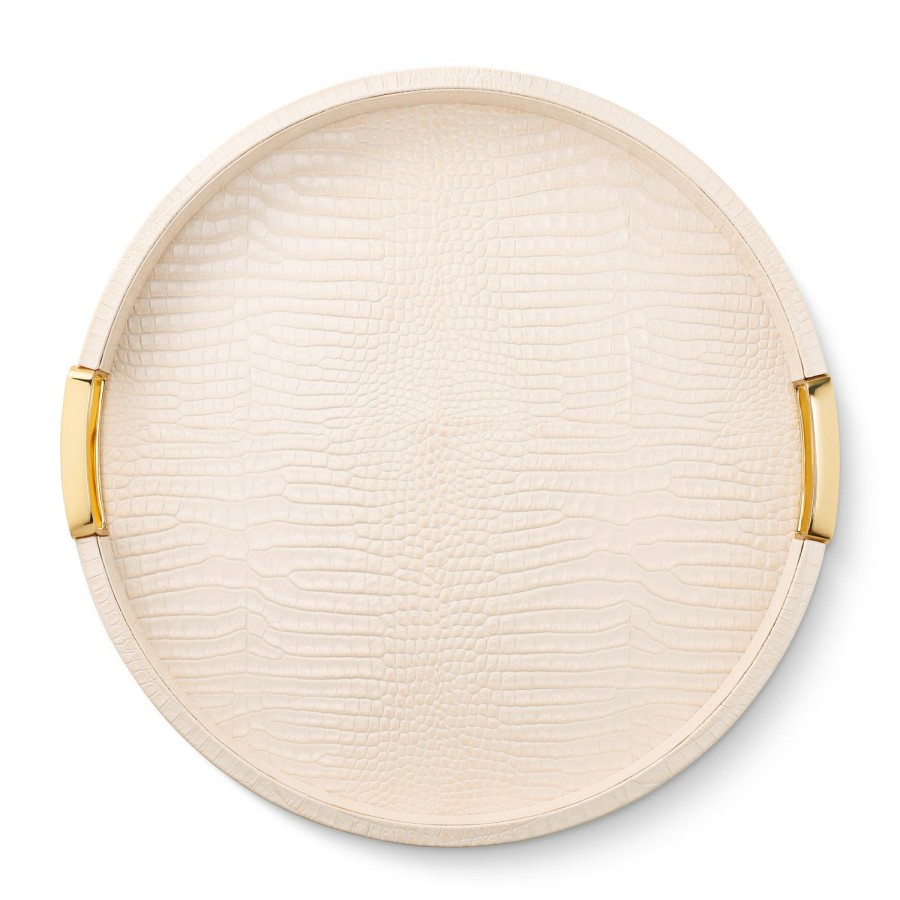 Home Decor AERIN Decorative Trays | Carina Croc Leather Round Tray