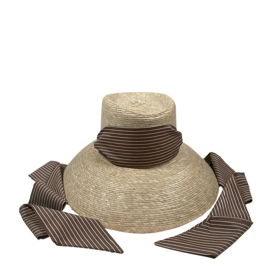 Fashion Sarah Bray Beachwear | Wildflower Sun Hat With Brown Stripe Ribbon