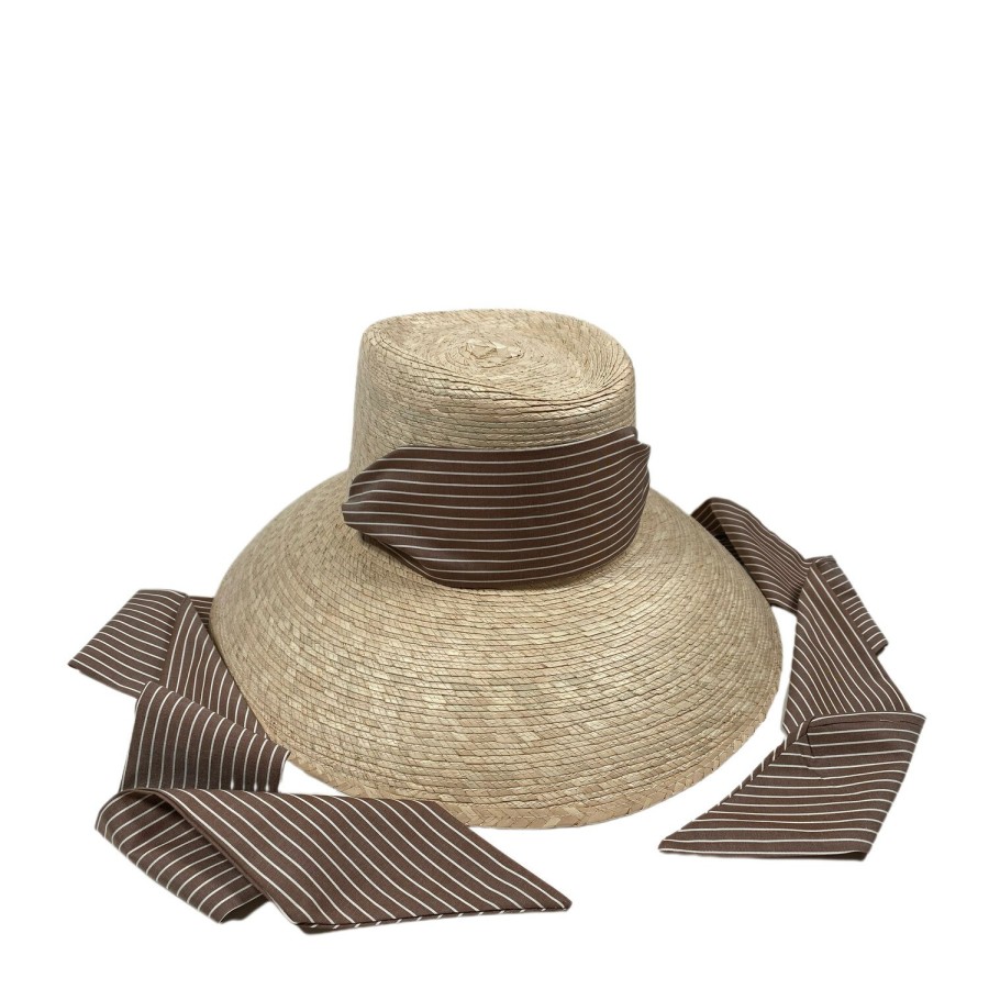 Fashion Sarah Bray Beachwear | Wildflower Sun Hat With Brown Stripe Ribbon