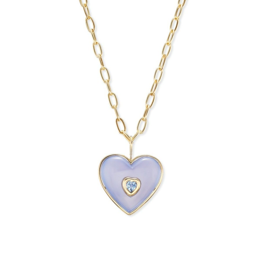 Fashion AERIN x Brent Neale Jewelry | Medium Blue Sapphire Puff Heart Necklace