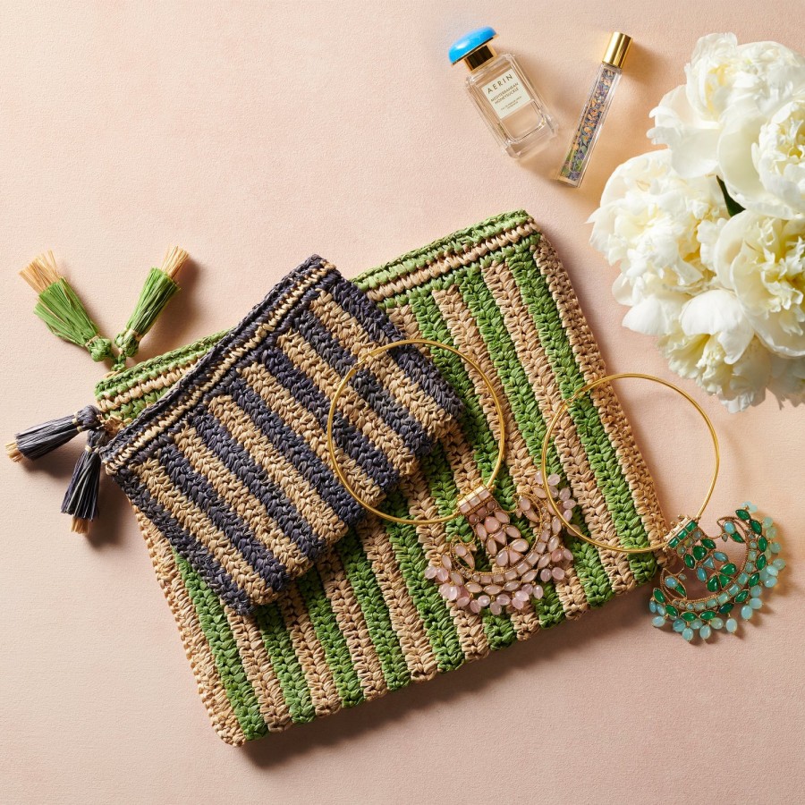 Fashion AERIN Clutches & Pouches | Small Striped Raffia Pouch