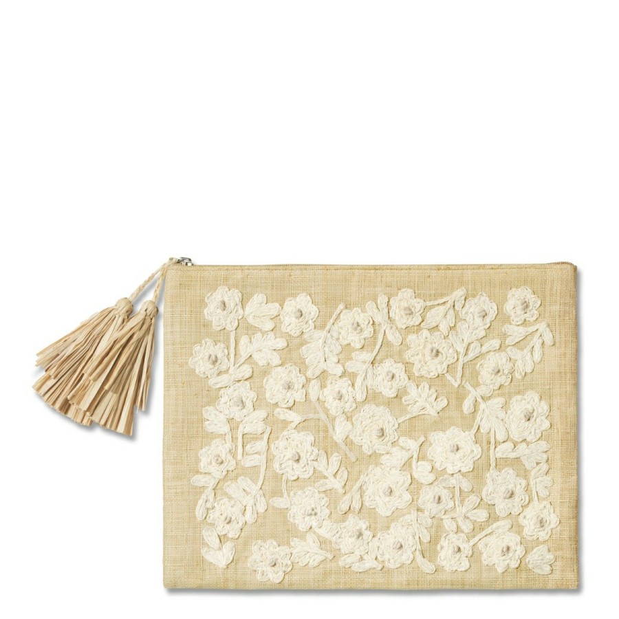 Fashion AERIN Beachwear | Thalia Embroidered Raffia Large Pouch